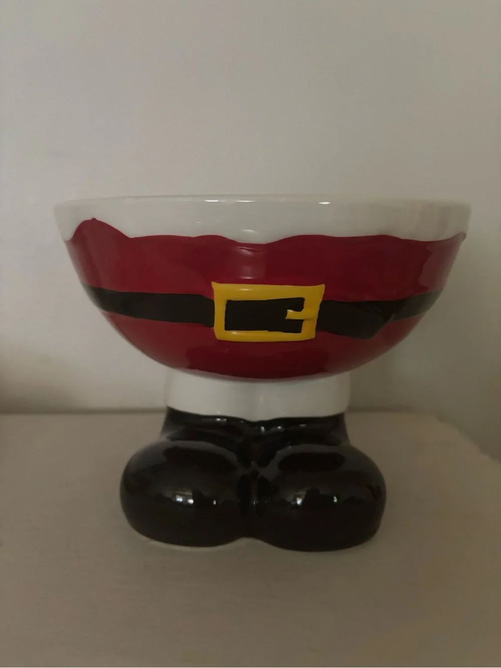 Sleigh Bell Bistro Red Ceramic Pedestal Bowl with Black Trim